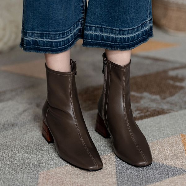 womens genuine leather thick med heel sqaure toe autumn ankle boots side zip ladies soft comfortable short booties spring shoes, Black
womens genuine leather thick med heel sqaure toe autumn ankle boots side zip ladies soft comfortable short booties spring shoes, Black