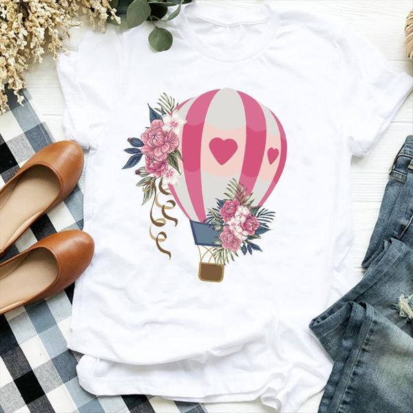 90s floral balloon lover valentine womens t shirts fashion print tee graphic, White