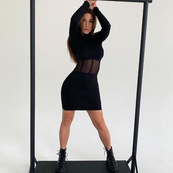 casual dresses slim mesh patchwork sheath dress women black half transparent long sleeve high collar mini fake two piece set, Black;gray
casual dresses slim mesh patchwork sheath dress women black half transparent long sleeve high collar mini fake two piece set, Black;gray