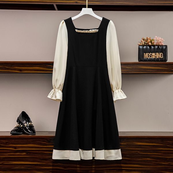 Elegant Vintage Contrast Female Chiffon Puff Long Sleeve Square Collar Loose Line Party Dresses 2021 Dress Big 5ppb, Black;gray
Elegant Vintage Contrast Female Chiffon Puff Long Sleeve Square Collar Loose Line Party Dresses 2021 Dress Big 5ppb, Black;gray