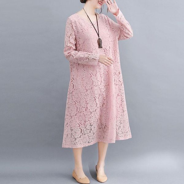 casual dresses plus size women autumn lace long dress 2021 simple style o-neck solid color loose comfortable female s1683, Black;gray
casual dresses plus size women autumn lace long dress 2021 simple style o-neck solid color loose comfortable female s1683, Black;gray