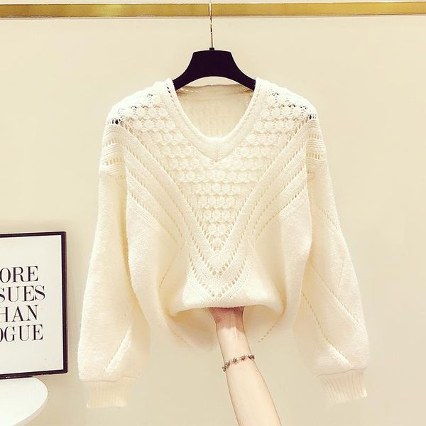 women's sweaters 2021 autumn winter hollow out v-neck lantern sleeve sweater loose knitted girls apricot knitting shirt lady, White;black
women's sweaters 2021 autumn winter hollow out v-neck lantern sleeve sweater loose knitted girls apricot knitting shirt lady, White;black