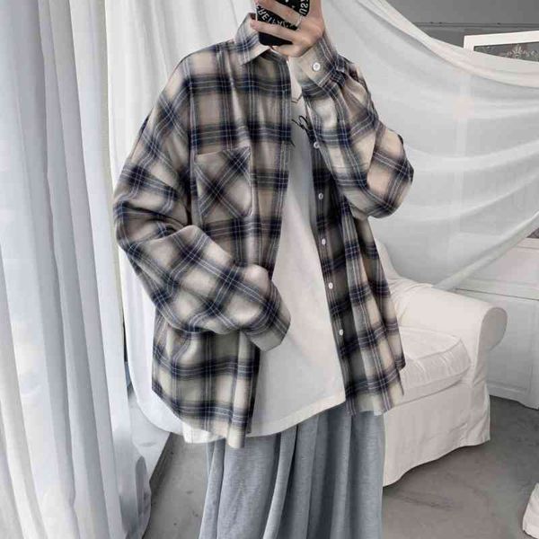 men's casual shirts autumn cotton plaid fashion retro men streetwear wild loose korean long sleeve mens -xl tqb1, White;black
men's casual shirts autumn cotton plaid fashion retro men streetwear wild loose korean long sleeve mens -xl tqb1, White;black