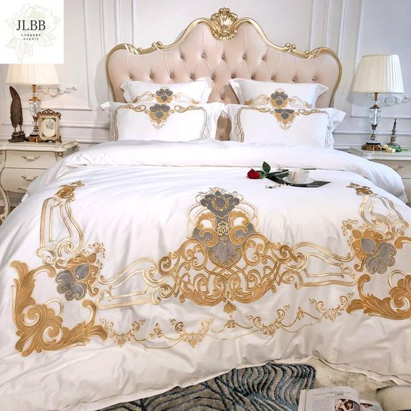 bedding sets white pink blue european style luxury royal embroidery 80s egyptian cotton set duvet cover bed linen/sheet pillowcases