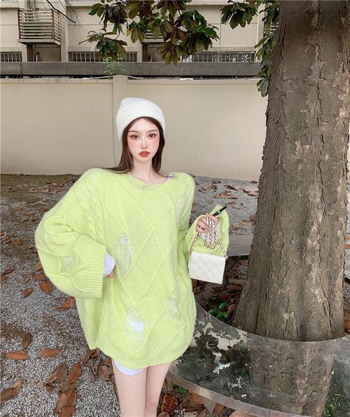 women's sweaters autumn 2021 korean ins street style round neck pullover design sense hole loose lazy casual sweater women, White;black
women's sweaters autumn 2021 korean ins street style round neck pullover design sense hole loose lazy casual sweater women, White;black