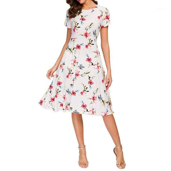 women dresses summer 2021 fashion print o-neck short-sleeved slim dress plus size clothes for women's swimwear, White;black
women dresses summer 2021 fashion print o-neck short-sleeved slim dress plus size clothes for women's swimwear, White;black