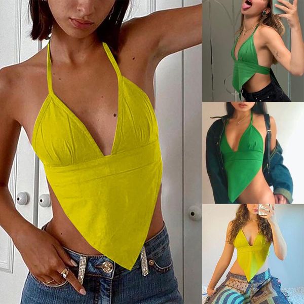 women's clothing fashion sleeveless backless v-neck sling vest summer casual solid color tight short blouse tanks & camis, White
women's clothing fashion sleeveless backless v-neck sling vest summer casual solid color tight short blouse tanks & camis, White
