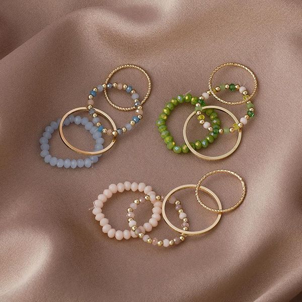cluster rings 4pcs women's ring summer crystal beaded vintage set korean women jewelry temperament accessories sweet aesthetic gift, Golden;silver
cluster rings 4pcs women's ring summer crystal beaded vintage set korean women jewelry temperament accessories sweet aesthetic gift, Golden;silver