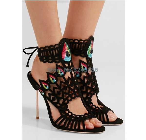 dress shoes black suede hollow out crystal feather patterns thin high heel sandal silver ankle strap lace up colorful wing party sandals
dress shoes black suede hollow out crystal feather patterns thin high heel sandal silver ankle strap lace up colorful wing party sandals
