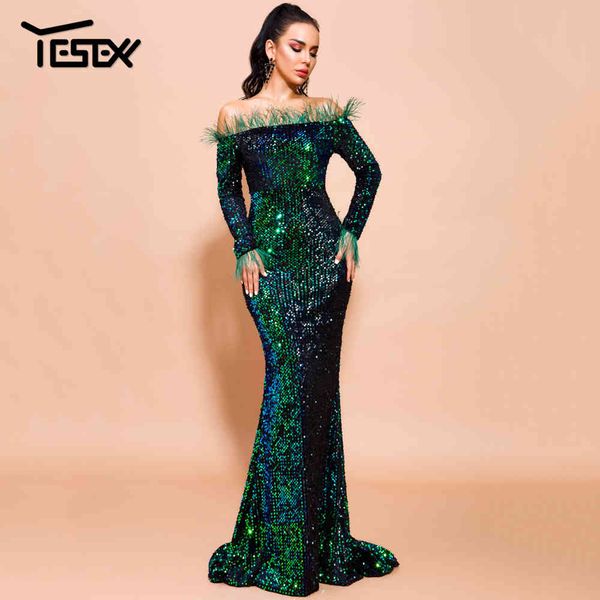 ye2021 off shoulder sequin dress women feather solid color evening party dress long sleeve maxi dress vestdios vr19005 x0521, Black;gray
ye2021 off shoulder sequin dress women feather solid color evening party dress long sleeve maxi dress vestdios vr19005 x0521, Black;gray