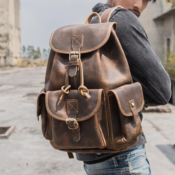 backpack men's handmade retro crazy horseskin leather men head layer cowhide large capacity travel bag art
backpack men's handmade retro crazy horseskin leather men head layer cowhide large capacity travel bag art