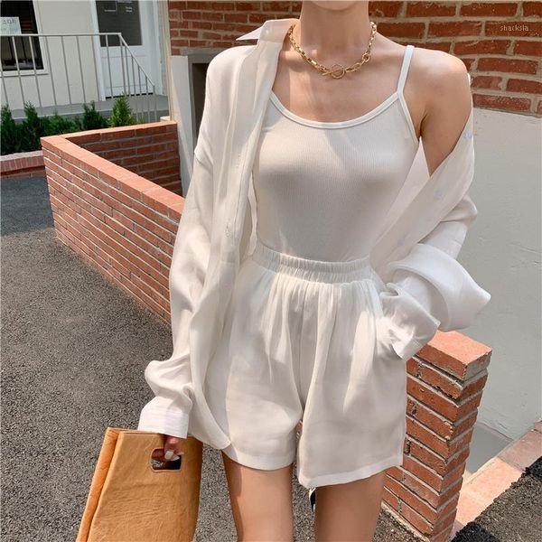 women's tracksuits two-piece set, casual wear, white shorts, bright silk, loose shirt, sunscreen, wide legs, summer 2021, Gray
women's tracksuits two-piece set, casual wear, white shorts, bright silk, loose shirt, sunscreen, wide legs, summer 2021, Gray