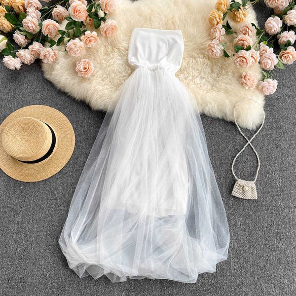 white mesh strapless dress women elegant ball gown vestidos female summer vacation beach party robe fairy new fashion 2021 y0603, Black;gray
white mesh strapless dress women elegant ball gown vestidos female summer vacation beach party robe fairy new fashion 2021 y0603, Black;gray