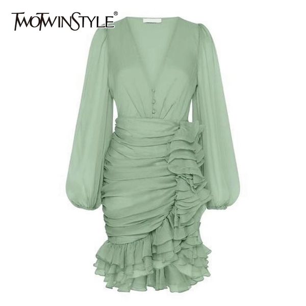 twotwinstyle elegant asymmteircal dress women v neck lantern long sleeve high waist patchwork ruched ruffles dresses female tide 210316, Black;gray
twotwinstyle elegant asymmteircal dress women v neck lantern long sleeve high waist patchwork ruched ruffles dresses female tide 210316, Black;gray