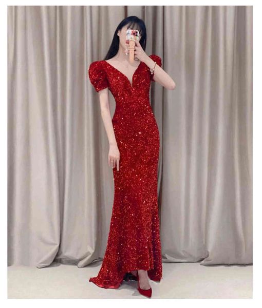 prom luxury boutique occasion dresses toast bride 2021 wine red engagement back door fishtail host evening, Black
prom luxury boutique occasion dresses toast bride 2021 wine red engagement back door fishtail host evening, Black