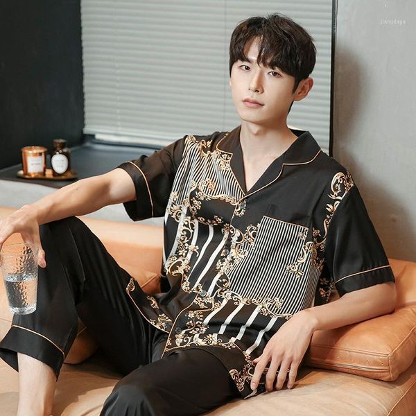 men's sleepwear printed black pajamas satin nightgowns for men button up pajama set korean japanese schlafanzug thin long sleeve, Black;brown
men's sleepwear printed black pajamas satin nightgowns for men button up pajama set korean japanese schlafanzug thin long sleeve, Black;brown
