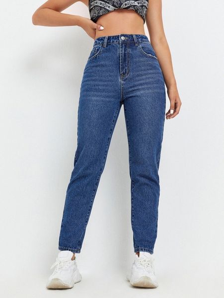 high waist mom jeans g4th#, Blue