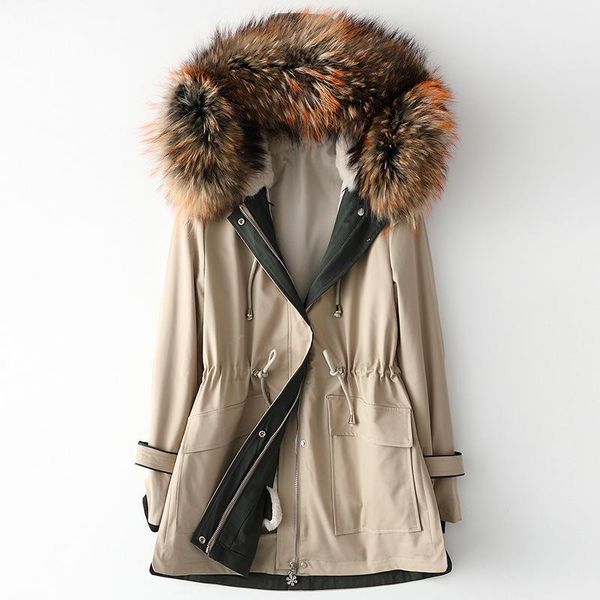 women's fur & faux autumn and winter hair inner bladder hooded parka middle long raccoon dog zipper collar thick warm coat, Black
women's fur & faux autumn and winter hair inner bladder hooded parka middle long raccoon dog zipper collar thick warm coat, Black