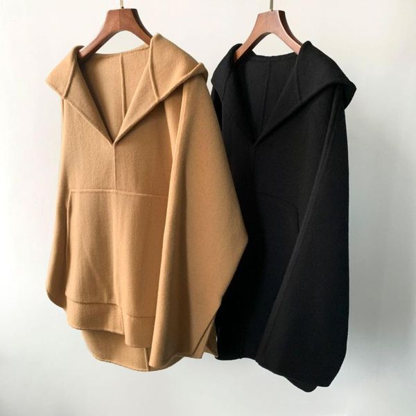 women's wool & blends women double-faced woolen coat hooded v-neck lazy style loose simple long sleeve ladies jacket autumn winter 2021, Black
women's wool & blends women double-faced woolen coat hooded v-neck lazy style loose simple long sleeve ladies jacket autumn winter 2021, Black