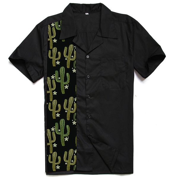 

2021 new 1950s rockabilly mens clothing vintage punk shirts tropical cactus music print short sleeve rolling rock shirt men xxxl h1ge 8zem, White;black