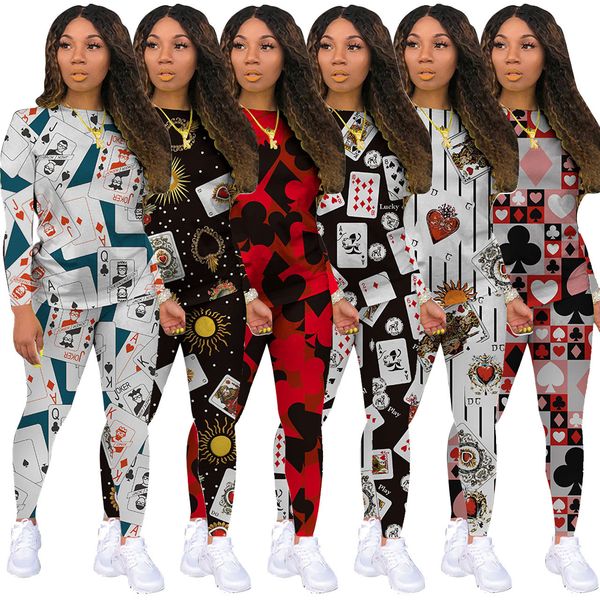 2021 new poker pattern print long sleeve t-shirt trousers women suit autumn european and american casual two piece set w02o, Gray
2021 new poker pattern print long sleeve t-shirt trousers women suit autumn european and american casual two piece set w02o, Gray