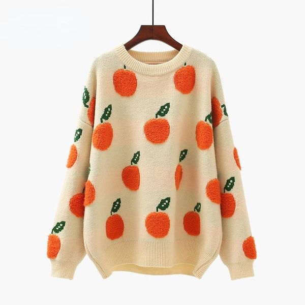 women's sweaters 2021 winter sweater pullover women cute fruit pull jumpers orange apple printed korean oversized, White;black
women's sweaters 2021 winter sweater pullover women cute fruit pull jumpers orange apple printed korean oversized, White;black