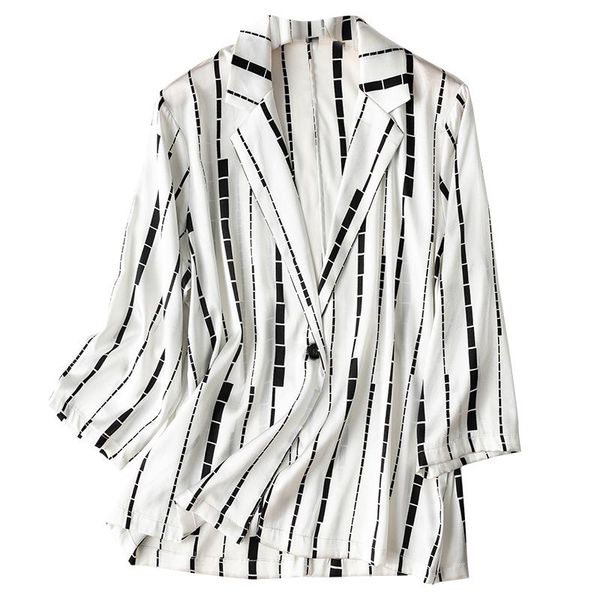 women's suits & blazers shuchan high street striped summer 3/4 sleeve silk spandex single button notched collar straight poplin, White;black
women's suits & blazers shuchan high street striped summer 3/4 sleeve silk spandex single button notched collar straight poplin, White;black