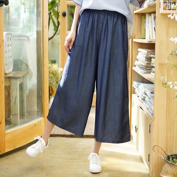 denim wide leg women pants elastic waist trouser summer blue pockets loose ankle length, Black;white
denim wide leg women pants elastic waist trouser summer blue pockets loose ankle length, Black;white