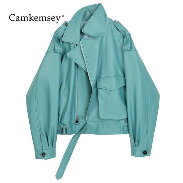 women's leather & faux motorcycle loose fit blue pu jackets women fashion tide turn down collar spring autumn motor biker jacket, Black
women's leather & faux motorcycle loose fit blue pu jackets women fashion tide turn down collar spring autumn motor biker jacket, Black