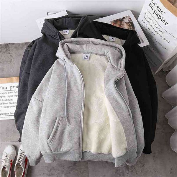 jacket women solid color autumn winter imitation lamb wool korean loose plus velvet thick hooded zipper sweatshirt 210809, Black
jacket women solid color autumn winter imitation lamb wool korean loose plus velvet thick hooded zipper sweatshirt 210809, Black
