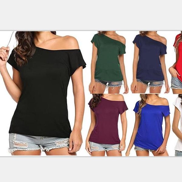women's selling new women's casual off shoulder t-shirt diagonal shoulder short sleeve, White
women's selling new women's casual off shoulder t-shirt diagonal shoulder short sleeve, White