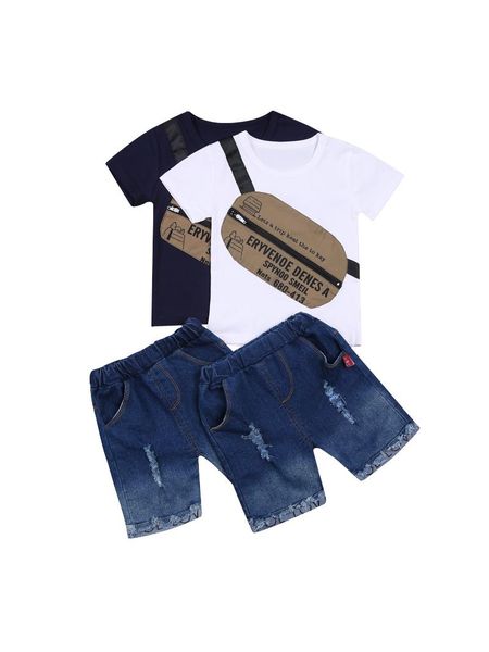clothing sets citgeesummer kids baby boys casual suit short sleeve bag print t-shirt loose ripped jeans shorts set clothes, White 
clothing sets citgeesummer kids baby boys casual suit short sleeve bag print t-shirt loose ripped jeans shorts set clothes, White