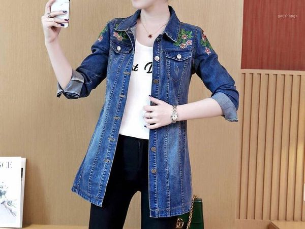 women's jackets vintage floral embroidery denim jacket femme women outwear casacos feminino 2021 autumn casual basic long jeans coats1, Black;brown
women's jackets vintage floral embroidery denim jacket femme women outwear casacos feminino 2021 autumn casual basic long jeans coats1, Black;brown