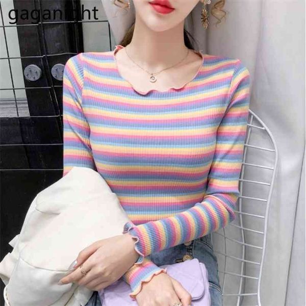 knitted o-neck pullover tshirts women rainbow stripe casual long sleeve t shirt lady spring slim bodycon tee 210601, White
knitted o-neck pullover tshirts women rainbow stripe casual long sleeve t shirt lady spring slim bodycon tee 210601, White