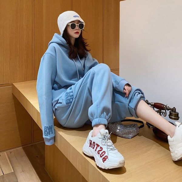 women's two piece pants sweatshirts suit hoodie and blue set women fleece tracksuit clothing for autumn winter casual sets, White
women's two piece pants sweatshirts suit hoodie and blue set women fleece tracksuit clothing for autumn winter casual sets, White