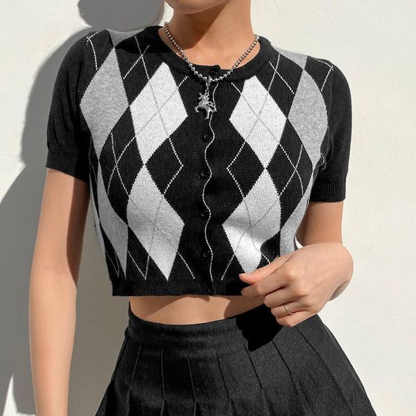 women's t-shirt 2021 clothing european and american style breasted cardigan rhombic check wool woven short sleeve, White
women's t-shirt 2021 clothing european and american style breasted cardigan rhombic check wool woven short sleeve, White