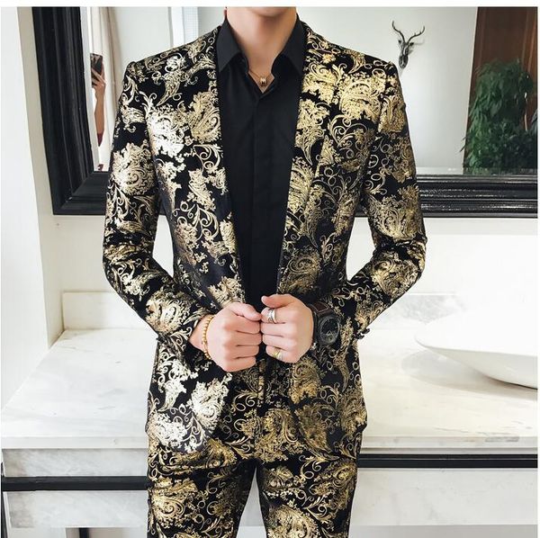 men's suits & blazers style printed suit european and american personality fashion brand slim youth show two-piece, White;black
men's suits & blazers style printed suit european and american personality fashion brand slim youth show two-piece, White;black