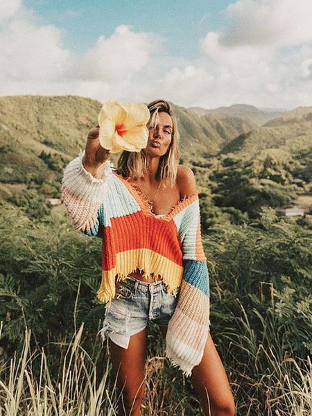 women's sweaters diwish autumn winter women v neck rainbow striped asymmetric tassel pullover short loose fashion 2021 sweater, White;black
women's sweaters diwish autumn winter women v neck rainbow striped asymmetric tassel pullover short loose fashion 2021 sweater, White;black
