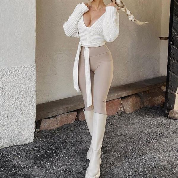 women's sweaters female backless bandage sweater solid color long sleeve v-neck chic wild stretch lacing knitwear for autumn winter, White;black
women's sweaters female backless bandage sweater solid color long sleeve v-neck chic wild stretch lacing knitwear for autumn winter, White;black