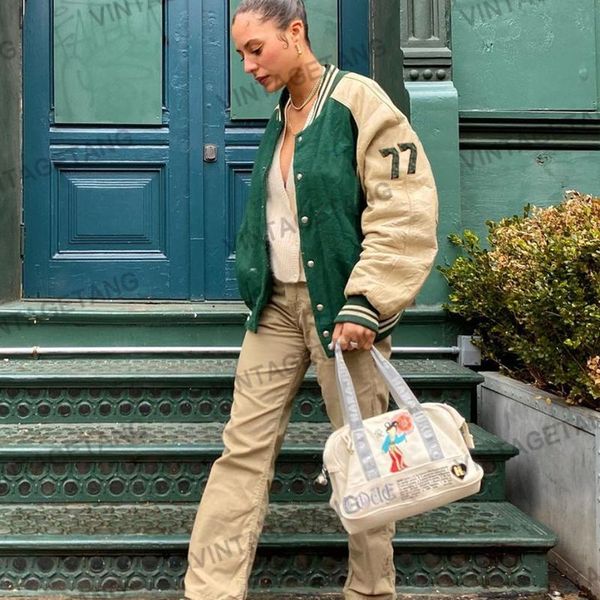 women's jackets b-toto american retro green baseball uniform jacket tide ins female loose thin spring and autumn 2021 fashion, Black;brown 
women's jackets b-toto american retro green baseball uniform jacket tide ins female loose thin spring and autumn 2021 fashion, Black;brown