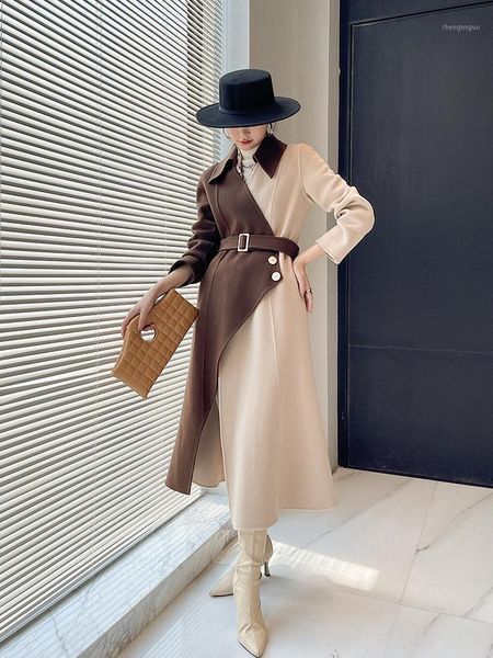 women's wool & blends double sided cashmere coat high-end long over knee slim contrast color belt 2021 autumn and winter, Black
women's wool & blends double sided cashmere coat high-end long over knee slim contrast color belt 2021 autumn and winter, Black