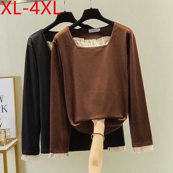 plus size t-shirt missfansiqi spring autumn women square collar long sleeve mesh patchwork cotton large loose casual tees, Black
plus size t-shirt missfansiqi spring autumn women square collar long sleeve mesh patchwork cotton large loose casual tees, Black