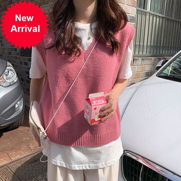 4colors 2021 autumn and winter korean style v neck knitted solid color sleeveless vest sweaters pullovers womens (x1086, White;black 
4colors 2021 autumn and winter korean style v neck knitted solid color sleeveless vest sweaters pullovers womens (x1086, White;black