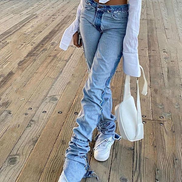 streetwear women reverse jeans vintage loose high waist irregular pants feminina shredded denim jeans long stacked pantalon jean, Blue
streetwear women reverse jeans vintage loose high waist irregular pants feminina shredded denim jeans long stacked pantalon jean, Blue