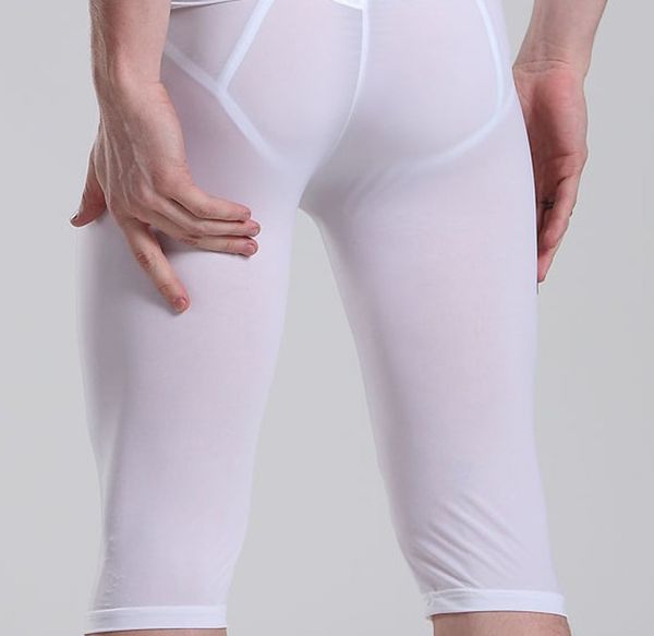 men transparent capris ice silk pants low waist five pants tight u convex pouch pocket pajama breathable trousers, Black;white
men transparent capris ice silk pants low waist five pants tight u convex pouch pocket pajama breathable trousers, Black;white