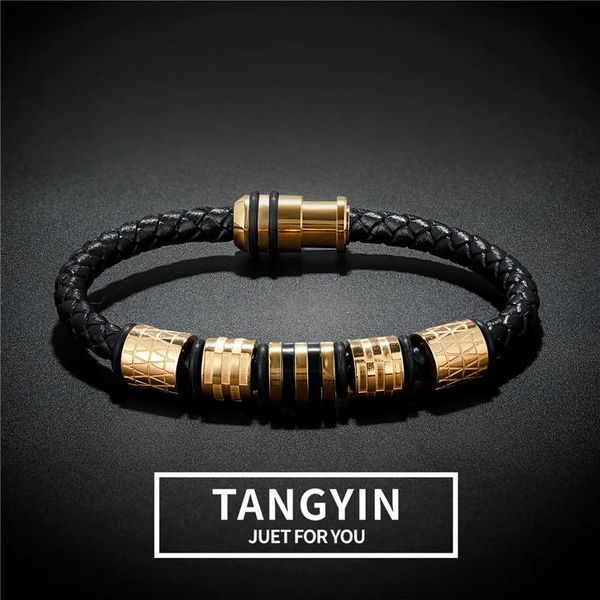 charm bracelets tangyin punk stainless steel bracelet men black gold accessories woven leather magnet clasp jewelry gift, Golden;silver
charm bracelets tangyin punk stainless steel bracelet men black gold accessories woven leather magnet clasp jewelry gift, Golden;silver