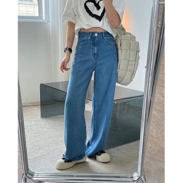 women's jeans lyocell fiber summer korean vertical high waist straight wide leg loose and slim trousers, Blue
women's jeans lyocell fiber summer korean vertical high waist straight wide leg loose and slim trousers, Blue