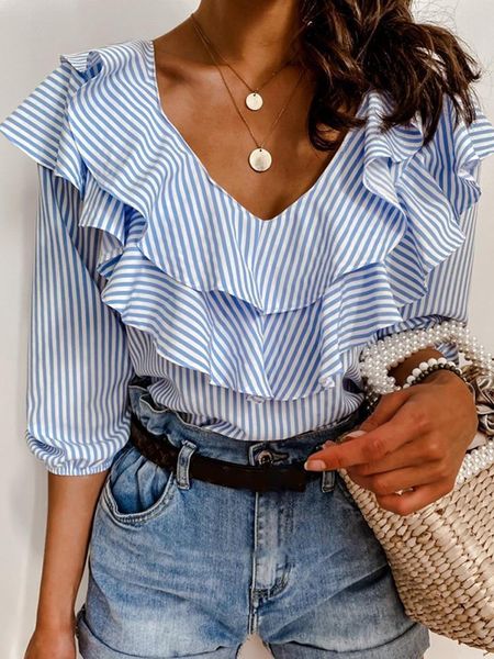 womens and blouses short sleeve regular office lady blouse elegant striped ol shirt ladies dames ruffles chemise femme streetwear, White
womens and blouses short sleeve regular office lady blouse elegant striped ol shirt ladies dames ruffles chemise femme streetwear, White