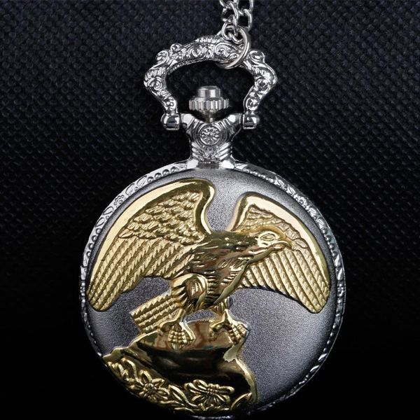 pocket watches fashion gold and silver eagle carved quartz watch clock men women trendy accessories necklace, Slivery;golden
pocket watches fashion gold and silver eagle carved quartz watch clock men women trendy accessories necklace, Slivery;golden