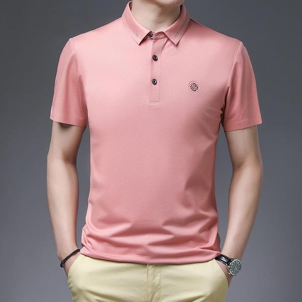 men's polos high end business silk lapel slim short sleeve t-shirt fashion trend half casual shirt, White;black
men's polos high end business silk lapel slim short sleeve t-shirt fashion trend half casual shirt, White;black